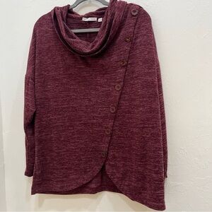 Notations Maroon Cowl‎ Neck Sweater with Button Accents